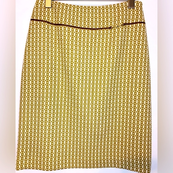 Banana Republic Camel And Cream Wool Graphic Pencil Skirt w/ Gold Horse … - Picture 1 of 7